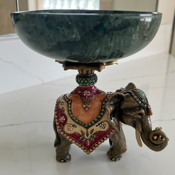 🐘 JAY STRONGWATER Elephant Footed Stone Bowl Enameled & Swarovski Crystals el - Picture 3 of 16